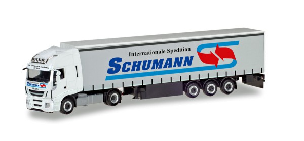 Herpa 310048 - Iveco Stralis XP Gardinenplanen-Sattelzug &quot;Spedition Schumann&quot; - 1:87