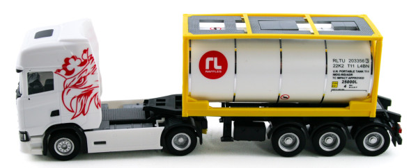 Herpa 944168 - Scania CS 20 HD mit Tankcontainer "Raffles Lease" - 1:87