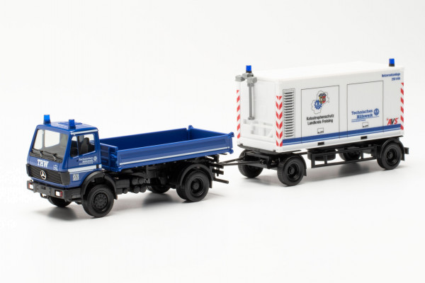 Herpa 315050 - Mercedes-Benz SK `88 Kipper mit Anhänger und Stromaggregat „THW Freising“ - 1:87
