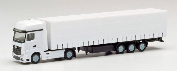 Herpa 013796 - Herpa Minikit Mercedes-Benz Actros Gardinenplanen-Sattelzug, weiß - 1:160