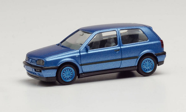Herpa 034074-002 - VW Golf III VR6 blaumetallic, Felgen blau - 1:87