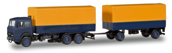 Herpa Basic 309578 - Iveco Magirus Planen/Hängerzug, gelb/blau - 1:87