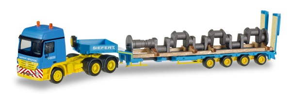 Herpa 306973 - Mercedes-Benz Actros L 6x4 Semitieflade-Sattelzug mit Ladegut Kurbelwellel &quot;Siefert&quot;