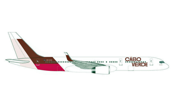 Herpa Wings 534598 - Cabo Verde Airlines Boeing 757-200 - Island of Santiago colors - D4-CCG "Baía d