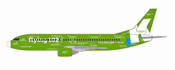 Herpa Wings 613026 - Kulula Boeing 737-400 - ZS-OAP &quot;Flying 102&quot; - 1:180 - Snap-Fit