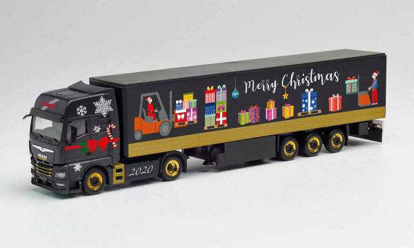 Herpa 312356 - MAN TGX GX Gardinenplanen-Sattelzug mit Bordwänden &quot;Herpa Weihnachtsmodell 2020&quot; - 1: