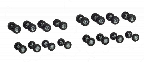 Herpa 054089 - Zubehör Geländerreifen mit Allradfelgen, 8 x Zwillingsradsatz / 8 x Vorderradsatz, ei
