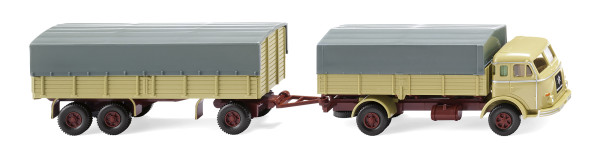 Wiking 041702 - Pritschenhängerzug (Henschel) - grünbeige - 1:87