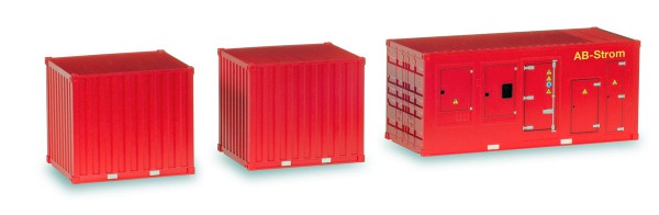 Herpa 076807 - Zubehör 1 x Stromaggregat und 2 x 10 ft. Container "Feuerwehr" - 1:87