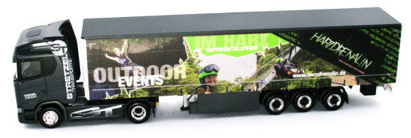 Herpa 938976 - Scania CS 20 HD Gardinenplanen-Sattelzug &quot;Harzdrenalin / Stretzel Transporte&quot; - 1:87