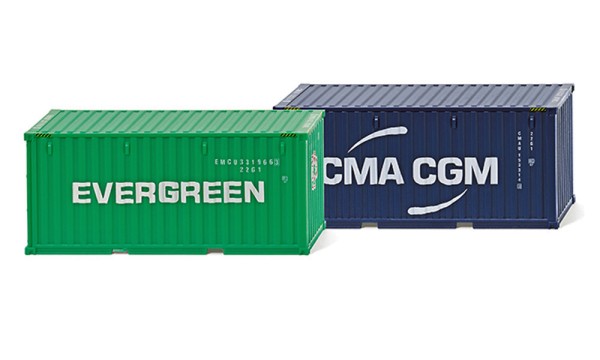 Wiking 001814 - Zubehörpackung - 20&#039; Container (NG) &quot;Evergreen&quot; &amp; &quot;CMA-CGM&quot; - resedagrün - 1:87