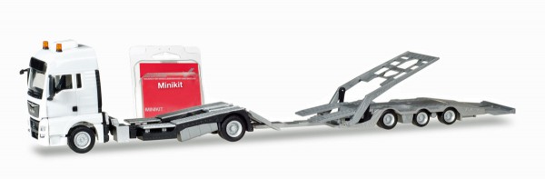 Herpa 013529 - Herpa MiniKit: MAN TGX XXL LKW-Transporter-Hängerzug, weiß - 1:87