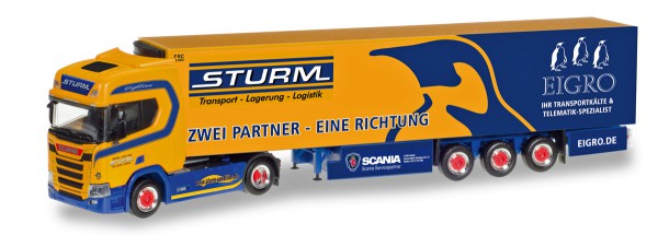 Herpa 309325 - Scania CR Hochdach Kühlkoffer-Sattelzug &quot;Sturm / Eigro&quot; - 1:87