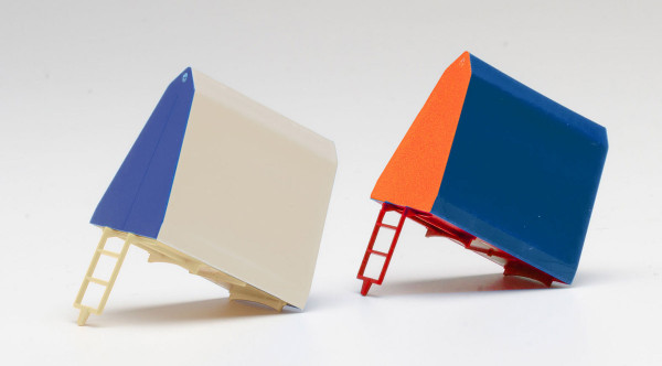 Herpa 054119 - Zubehör Dachzelt aufgebaut für Trabant/Wartburg, 2 Stück (orange/blau und weiß/blau)