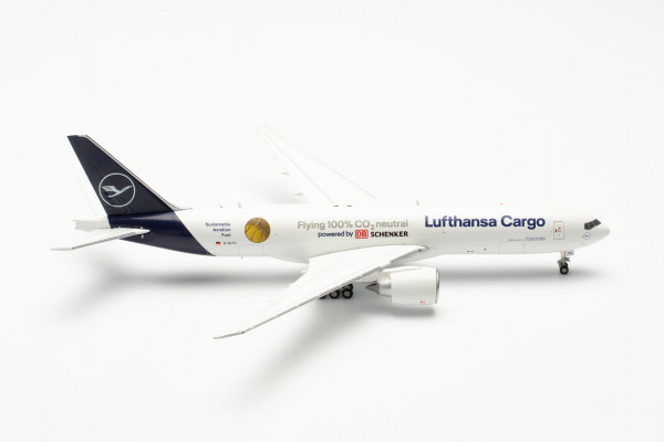 Herpa Wings 562799 - Lufthansa Cargo Boeing 777F “Sustainable Fuel - Powered by DB Schenker” - D-ALF