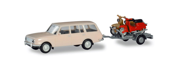 Herpa 420419 - Wartburg 353 `66 Tourist mit Anhänger und 2x Simson - 1:87
