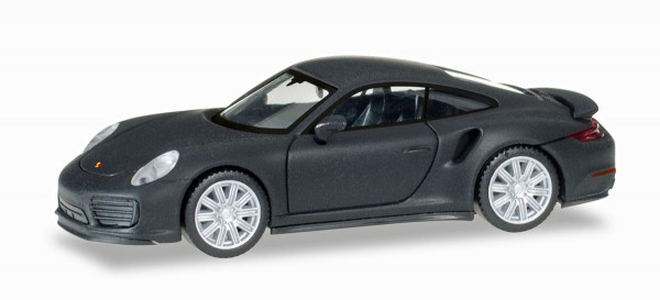 Herpa 038713 - Porsche 911 Turbo, mattschwarz mit Chromfelgen - 1:87