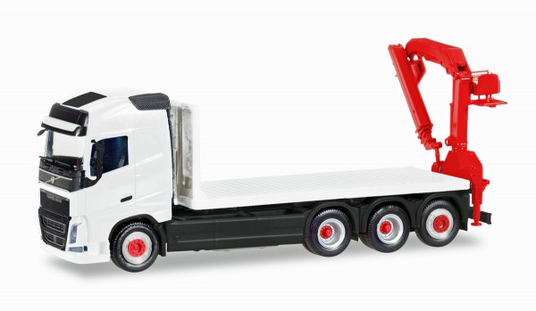 Herpa 013154 - Herpa MiniKit: Volvo FH Gl. 4-achs Flachbett-LKW mit Ladekran, weiß - 1:87