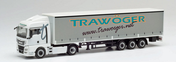 Herpa 311779 - MAN TGX XLX Gardinenplanen-Sattelzug mit Bordwänden "Trawöger" - 1:87